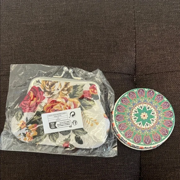 #*1109**Floral Coin Purse and Compact Mirror Set - Picture 3 of 8